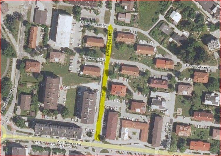 Območje zapore Kersnikove ceste v Velenju